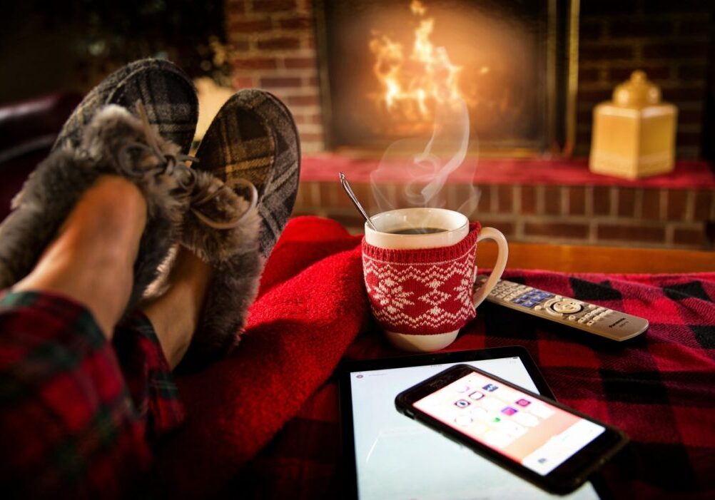 happy blend tea fireplace cozy